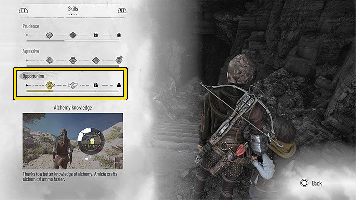 Opportunism is one of Amicia's three skill categories - Plague Tale Requiem: How to increase Opportunism? - FAQ - A Plague Tale Requiem Guide, Walkthrough