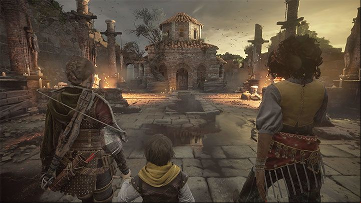 You'll raise the gate and spawn more enemies, so take your time instead of rushing there - Plague Tale Requiem: Chapter 10, Survive the assault - walkthrough - Chapter 10 - Bloodline - A Plague Tale Requiem Guide, Walkthrough
