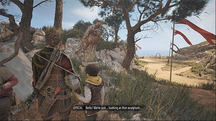 The fifth statue is next to the aforementioned flags - Plague Tale Requiem: Chapter 9, Explore The Island - walkthrough - Chapter 9 - Tales and Revelations - A Plague Tale Requiem Guide, Walkthrough
