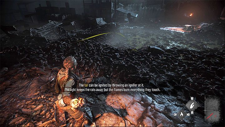 Lucas will remind you that you can use Ignifer to set tar on fire - Plague Tale Requiem: Chapter 4, Find the Orders boat - walkthrough - Chapter 4 - Protectors Duty - A Plague Tale Requiem Guide, Walkthrough