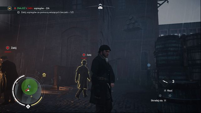 In few places the spies will be walking under the hanging barrels. - 01 - Cat and Mouse | Karl Marx Memories - Karl Marx Memories - Assassins Creed: Syndicate Game Guide & Walkthrough