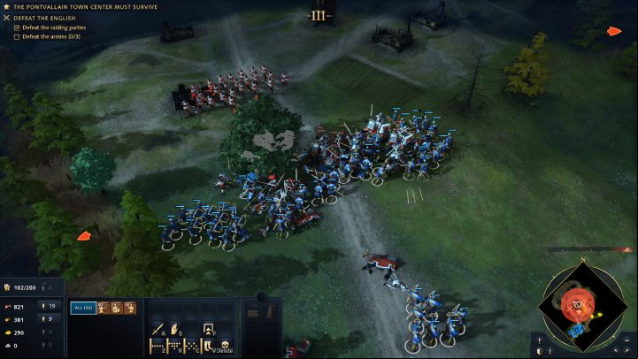 To defend Pontvallain, you will need about 60 infantry, 40 archers and 20 cavalry units of regular and heavy horsemen - Age of Empires 4: The Battle of Pontvallain (The Hundred Years War) - walkthrough - The Hundred Years War - Age of Empires 4 Guide