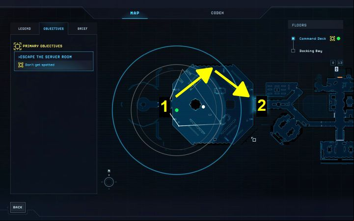 An example route is shown in the picture 1 - Aliens Dark Descent: How to escape from the server room and avoid Xenomorph? - FAQ - Aliens Dark Descent Guide