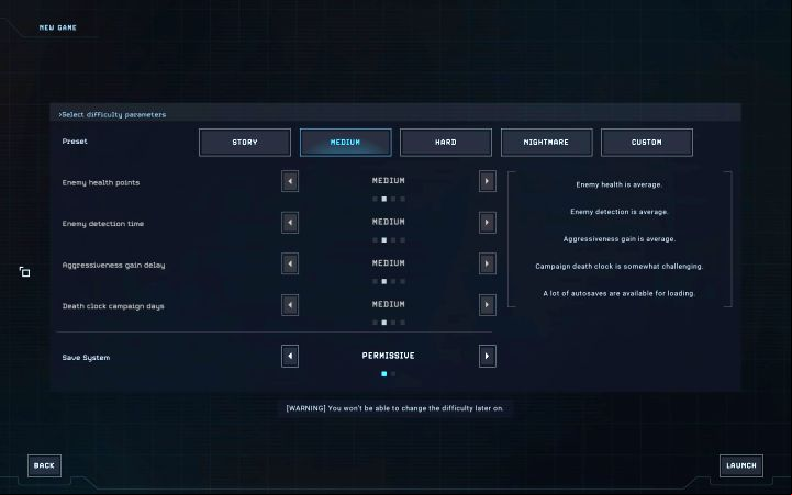 In the game there are 5 difficulty level settings - Aliens Dark Descent: All difficulty levels - Basics - Aliens Dark Descent Guide