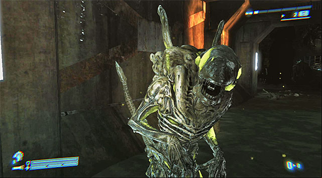 Here's where you'll run into a new variety of aliens, as seen on screenshot 1 - Find a Way Out of the Sewers - Mission 5: The Raven - Aliens: Colonial Marines - Game Guide and Walkthrough