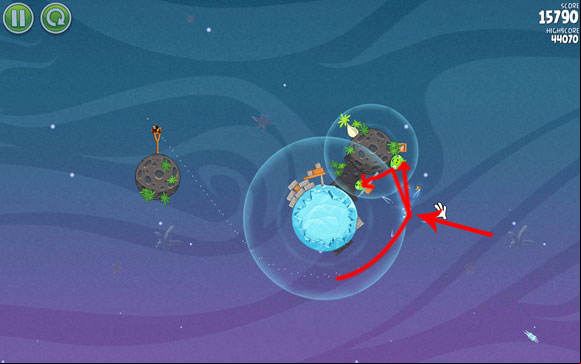 Launch the second bird on an almost identical path - Level 2-6 - Cold Cuts - Angry Birds Space - Game Guide and Walkthrough