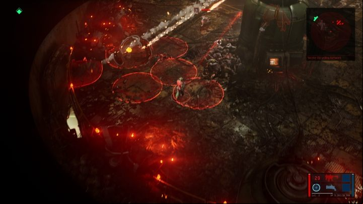 Avoid the attacks marked with a red circle - that's where the bullets fired by the boss will land. - The Ascent: Papa Feral boss - how to beat? - Bosses - The Ascent Guide