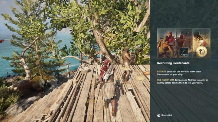 The game informs you that knocked out enemies can be recruited to your ships crew - AC Odyssey: The Wolf Hunt - Main Storyline - Assassins Creed Odyssey Guide
