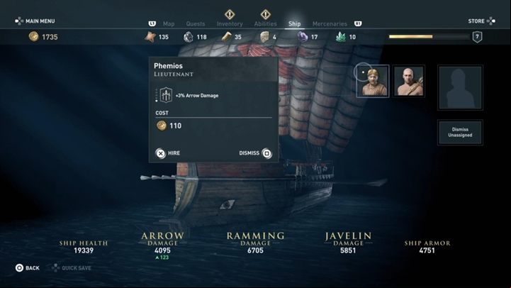Open the ships window and assign the recruited bandit as a lieutenant - AC Odyssey: The Wolf Hunt - Main Storyline - Assassins Creed Odyssey Guide