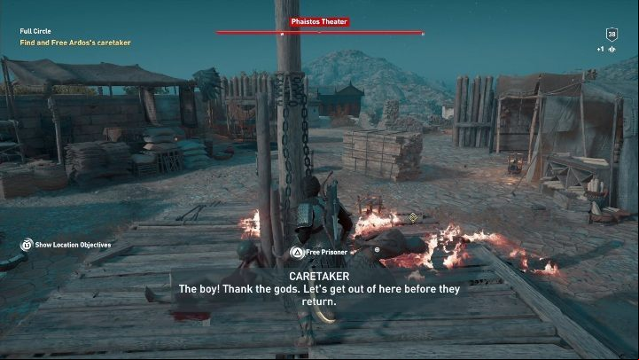 Full Circle revolves around freeing a man held in the Phaistos Theatre - AC Odyssey: Messara, Side Quests - Side Quests - Assassins Creed Odyssey Guide