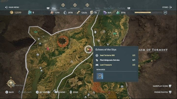 There is one Ainigmata Ostraka in Chasm of Torment - AC Odyssey Fate of Atlantis: Episode 2, Torment of Hades - Ainigmata Ostrakas - Ainigmata Ostraka - Assassins Creed Odyssey Guide