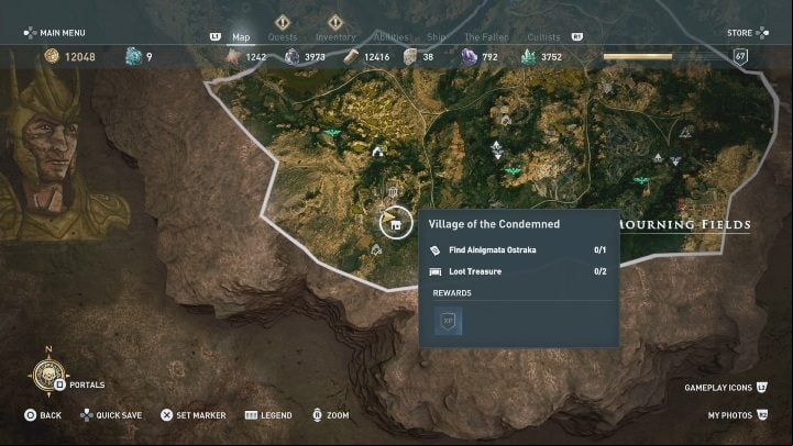 There is one Ainigmata Ostraka in Mourning Fields - AC Odyssey Fate of Atlantis: Episode 2, Torment of Hades - Ainigmata Ostrakas - Ainigmata Ostraka - Assassins Creed Odyssey Guide