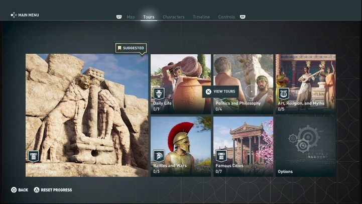The developers have prepared 5 categories - AC Odyssey Discovery Tour - Tips - Assassins Creed Odyssey Guide
