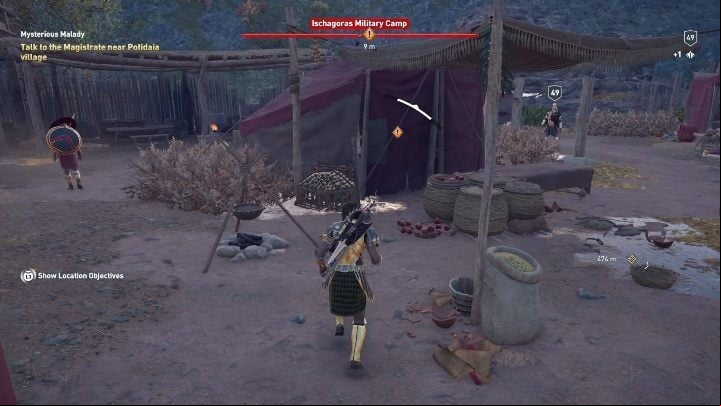 How to unlock: Free an old lady from the Ischagoras Military Camp - AC Odyssey Legacy of the first blade: Side Quests - Episode 1 - Side Quests - Assassins Creed Odyssey Guide