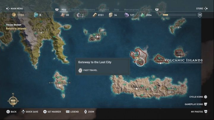 The entrance to Atlantis is located on Thera island - AC Odyssey Fate of Atlantis: The Last Call and Welcome Home - Episode 3 - Judgement of Atlantis - Assassins Creed Odyssey Guide