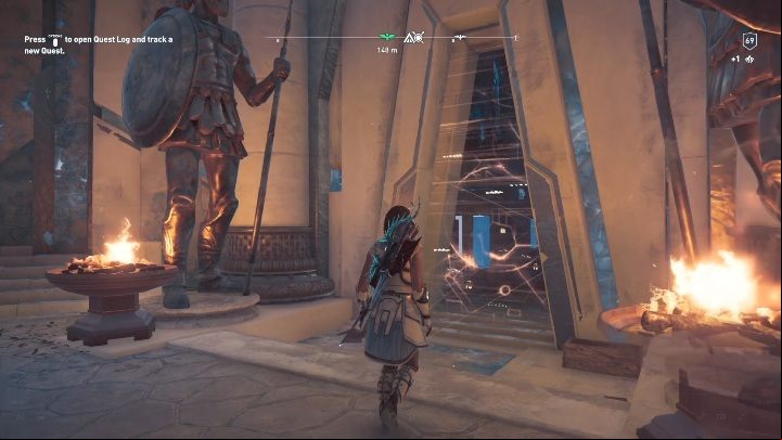 The entrance to the archive is at the bottom of the building - AC Odyssey Fate of Atlantis: The Consus Archive - Archives - Assassins Creed Odyssey Guide
