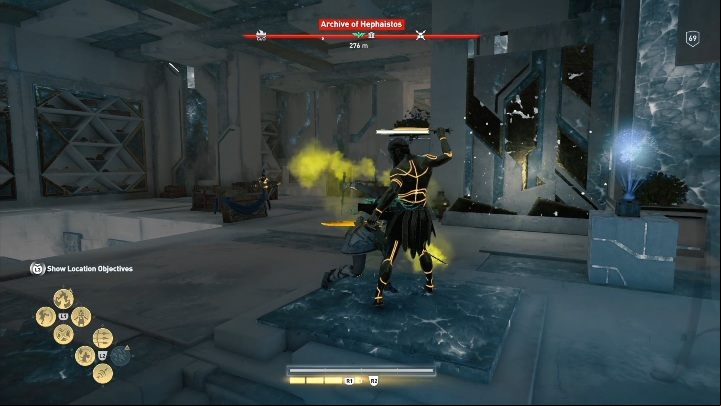 On the right, you will find a codex and a chest with knowledge - AC Odyssey Fate of Atlantis: Archive of Hephaistos, Archives - Archives - Assassins Creed Odyssey Guide