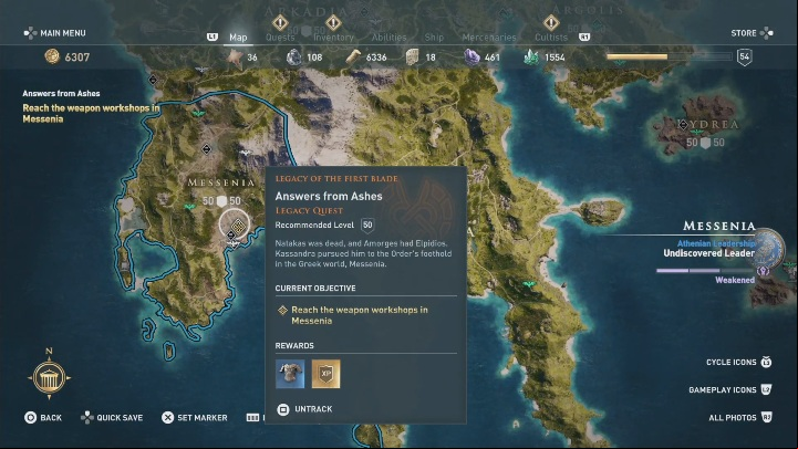 Go to the weapon workshop in Messenia to start this mission - AC Odyssey Legacy of the first blade: Answers from Ashes - Episode 3 - Bloodline - Assassins Creed Odyssey Guide