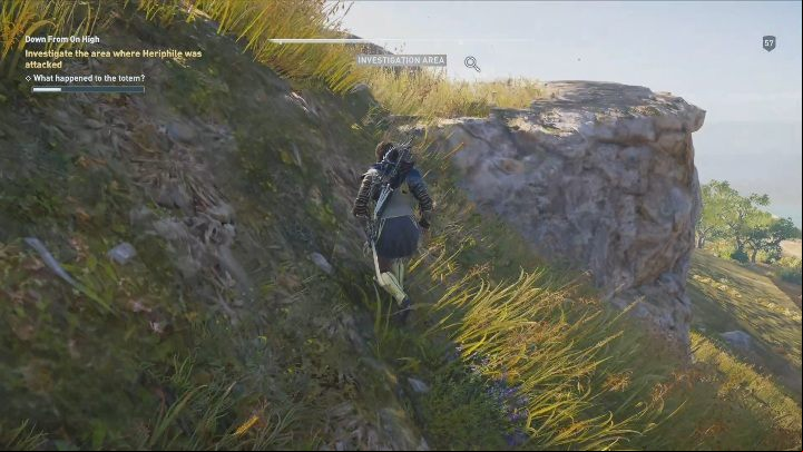 Once the conversation ends, travel up the hill and search for clues to learn what has happened to the totem - The Image of Faith - Side Quests in Assassins Creed Odyssey - Free DLC Side Quests - Assassins Creed Odyssey Guide