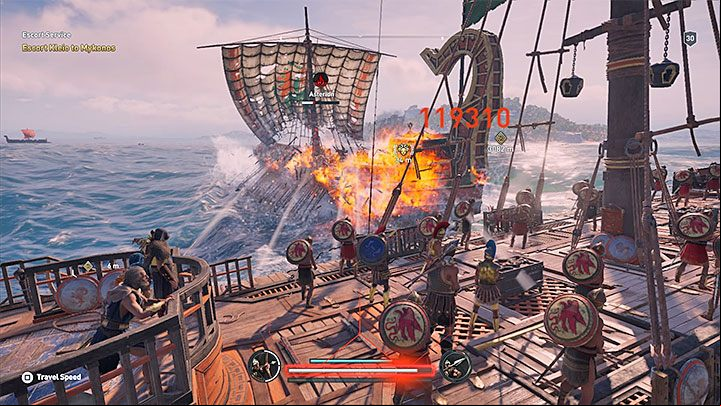 During the later stages of the game you can purchase a ship upgrade called Fire Braziers - AC Odyssey: Sailing, ship management - Tips - Assassins Creed Odyssey Guide