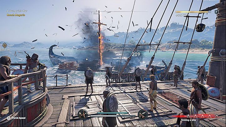 The last way concerns the further shooting of an enemy ship using arrows or javelins - AC Odyssey: Sailing, ship management - Tips - Assassins Creed Odyssey Guide