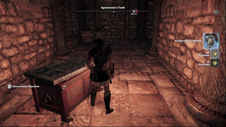 In the next room, you will find a chest that hides the Ancient Kings Helmet - AC Odyssey: Tombs in Argolis - Tombs - Assassins Creed Odyssey Guide