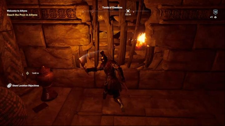 Walkthrough: Enter the tomb, continue forward, and smash the wall - AC Odyssey: Tombs in Attika - Tombs - Assassins Creed Odyssey Guide