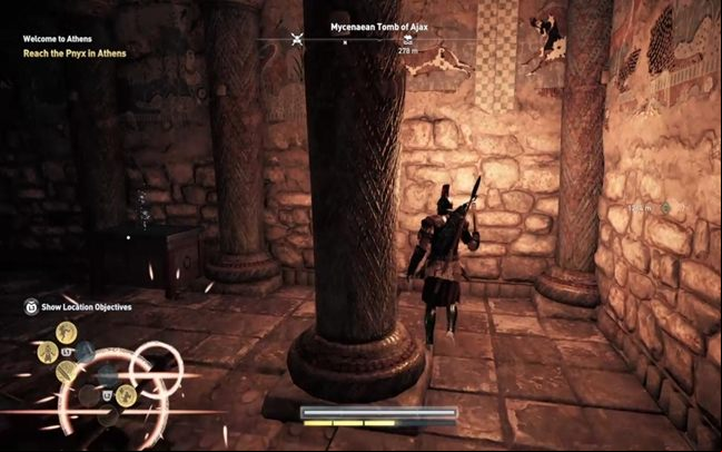 Continue forward - after you avoid the trap at the ramification, turn left - AC Odyssey: Tombs in Attika - Tombs - Assassins Creed Odyssey Guide