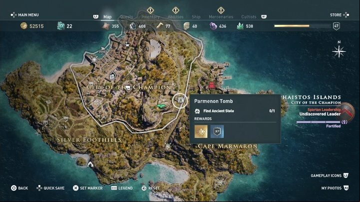Location of the tomb: Center of Thasos island - AC Odyssey: Tombs in Hephaistos Islands - Tombs - Assassins Creed Odyssey Guide