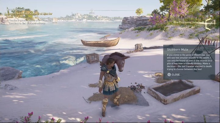 Ostraka riddle solution: Reach the Island shown in the screenshot above - AC Odyssey: Ainigmata Ostraka in Naxos - Ainigmata Ostraka - Assassins Creed Odyssey Guide