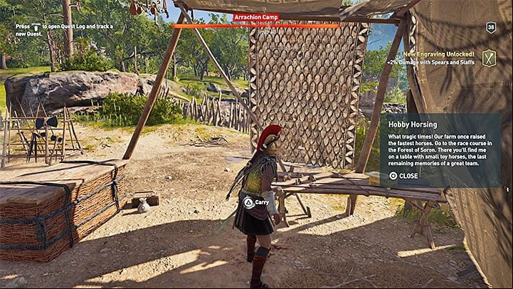 Enter the main area of the camp - AC Odyssey: Ainigmata Ostraka in Arcadia - Ainigmata Ostraka - Assassins Creed Odyssey Guide