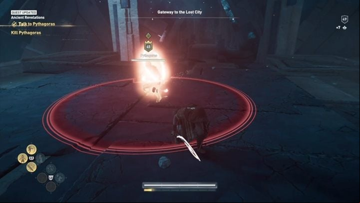 If you reach for the staff, you will have to fight Pythagoras - AC Odyssey: Returning with artifacts, list of Mythical creatures - Mythical creatures - Assassins Creed Odyssey Guide