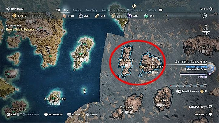 Silver Islands are located east from Attika and the Isle of Keos - AC Odyssey: Kyra - Romance - Romances - Assassins Creed Odyssey Guide