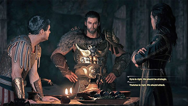 After you kill all Athenians, a conversation with Kyra and Thaletas will start automatically - AC Odyssey: Kyra - Romance - Romances - Assassins Creed Odyssey Guide