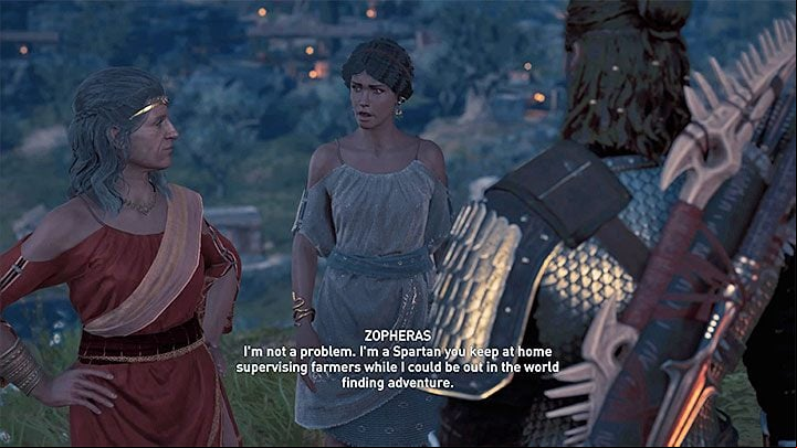 Take interest in the side quest Not My Mothers Daughter, which starts at the place shown in picture one - AC Odyssey: Zopheras - Romance - Romances - Assassins Creed Odyssey Guide