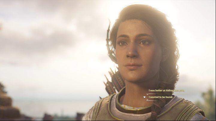 Both dialogue lines are marked with a heart icon - AC Odyssey: Anais - Romance - Romances - Assassins Creed Odyssey Guide