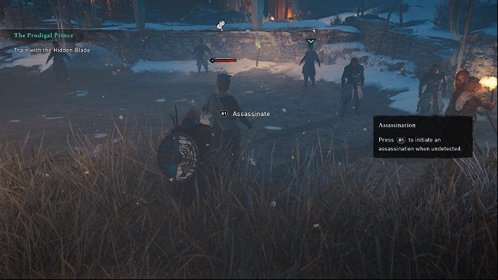 At this stage of the quest, you will go through a tutorial to learn how to use the Hidden Blade - Assassins Creed Valhalla: The Prodigal Prince - Rygjafylke - Assassins Creed Valhalla Guide and Walkthrough