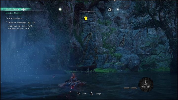 If you've chosen to climb, you must reach the ledge shown in the screenshot above - AC Valhalla Dawn of Ragnarok: Seeking Shelter - Walkthrough - Assassins Creed Valhalla Guide and Walkthrough
