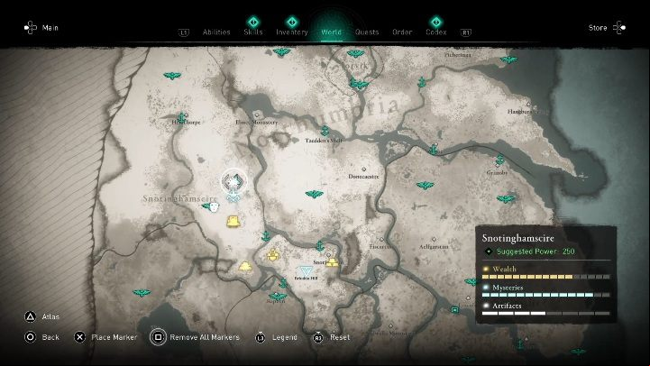 The location of the cursed place: north of Thynghowe - Assassins Creed Valhalla: Cursed symbol - Snotinghamscire secrets, locations - Snotinghamscire - Assassins Creed Valhalla Guide and Walkthrough