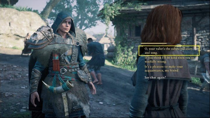 Then, try the 1st answer; let her know that she's a subject suitable for writing songs - Assassins Creed Valhalla: Flyting - Lunden secrets, locations - Lunden - Assassins Creed Valhalla Guide and Walkthrough