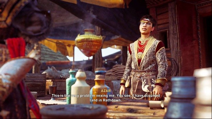 Go to the bazaar and talk to Azar - AC Valhalla Wrath of the Druids: Rathdown Build Up - Walkthrough - Assassins Creed Valhalla Guide and Walkthrough