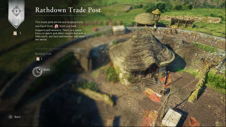After recapturing the trading post, approach the wooden board and make the post functioning again - you won't have to spend any raw materials - AC Valhalla Wrath of the Druids: Rathdown Build Up - Walkthrough - Assassins Creed Valhalla Guide and Walkthrough