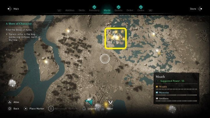 The enemy camp will not be marked on the world map, so to make things a little easier for you, we have marked the appropriate location in the image above - AC Valhalla Wrath of the Druids: A Show of Character - Walkthrough - Assassins Creed Valhalla Guide and Walkthrough