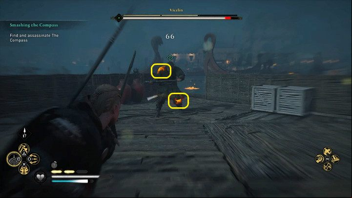 If you don't succeed with the first attept, use the Focus of the Nornir skill or just aim well and hit the boss' sensitive points - Assassins Creed Valhalla: The Com boss fight - how to win? - Bosses - Assassins Creed Valhalla Guide and Walkthrough