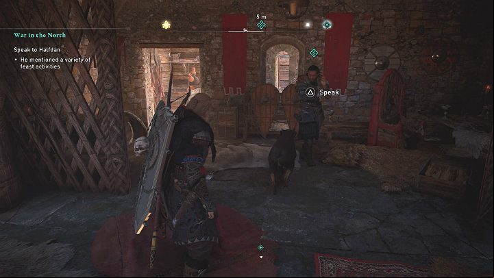 If you want, you can take part in many activities related to the feast (dancing, fistfighting) or go to a private conversation with Halfdan right away - Assassins Creed Valhalla: War in the North - Eurvicscire - Assassins Creed Valhalla Guide and Walkthrough