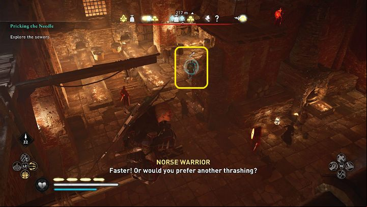 You will eventually reach a spacious room where The Needle's men melt silver into bars and mint coins from it - Assassins Creed Valhalla: Pricking The Needle - Jorvik - Assassins Creed Valhalla Guide and Walkthrough
