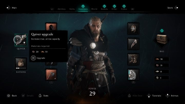 Your inventory screen is also used to increase the stats of your weapons - the damage it deals of defense rating of the armor - Assassins Creed Valhalla: Inventory guide - Basics - Assassins Creed Valhalla Guide and Walkthrough