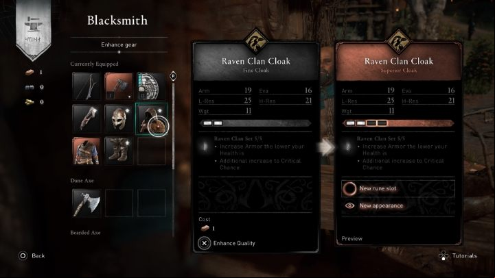 The number of available rectangles can be increased by increasing item's quality - Assassins Creed Valhalla: Inventory guide - Basics - Assassins Creed Valhalla Guide and Walkthrough