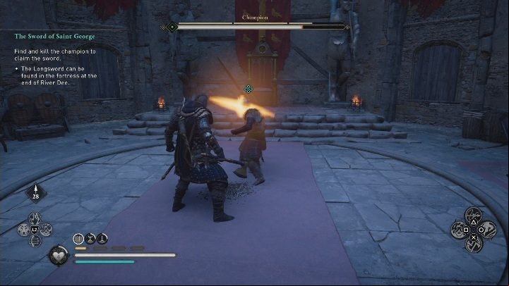 When you reach the last building, you will find a boss - Champion - Assassins Creed Valhalla: The Sword of Saint George - Walkthrough - Assassins Creed Valhalla Guide and Walkthrough