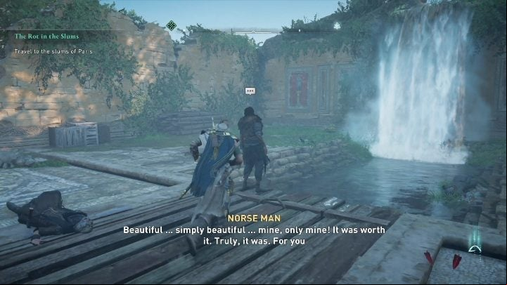 After finding the map, you must go to the man - AC Valhalla Siege of Paris: Ulfberht Sword, Melunois - Melunois - Assassins Creed Valhalla Guide and Walkthrough